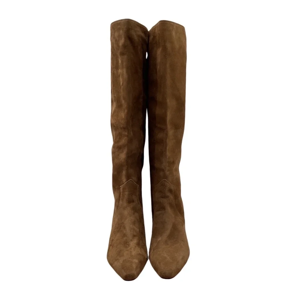 Veronica beard  Brown Suede Knee High Pointed Toe Stiletto Heel Pull On Boots